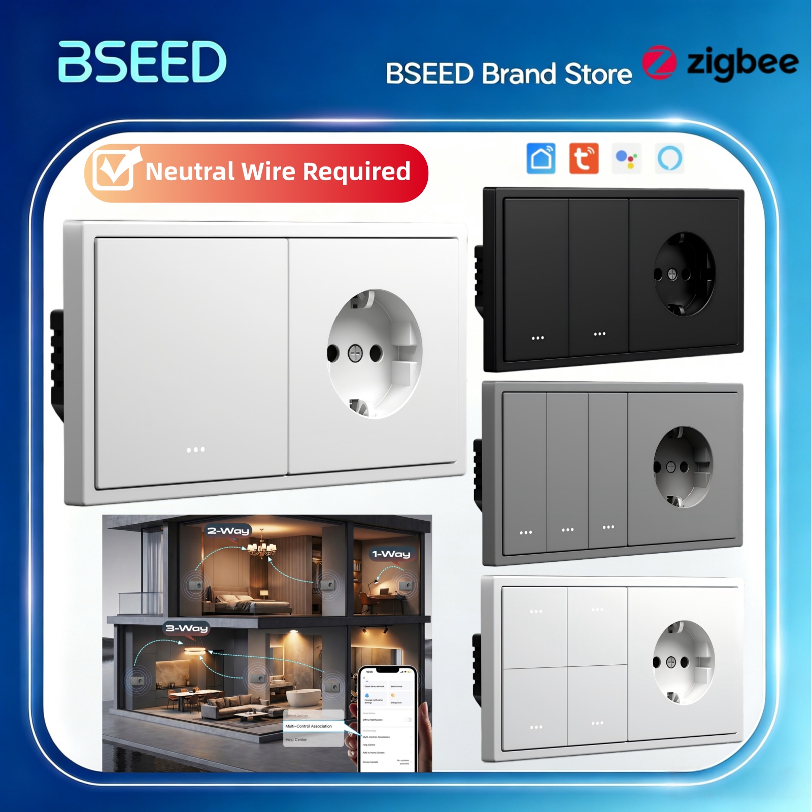 Tuya 4 Channel - BSEED Zigbee Click Anahtarı 1/2/3/4'lü Akıllı